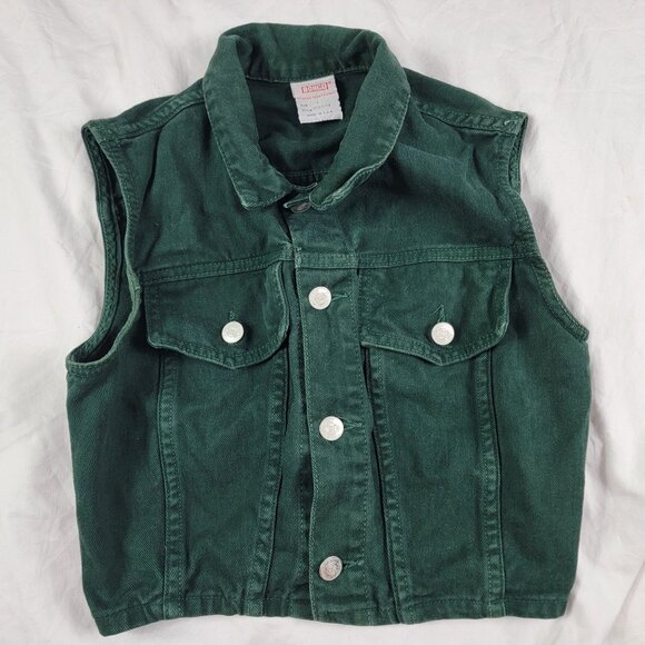 Vintage Bongo Womens Small Green Denim Vest By Gene Montesano Casual Outdoors - Picture 1 of 9